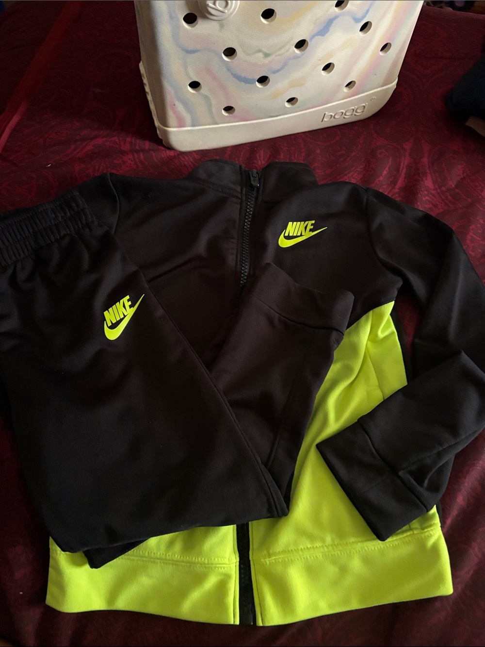 Nike Black & Neon Green Kids' Athletic Sweat suit